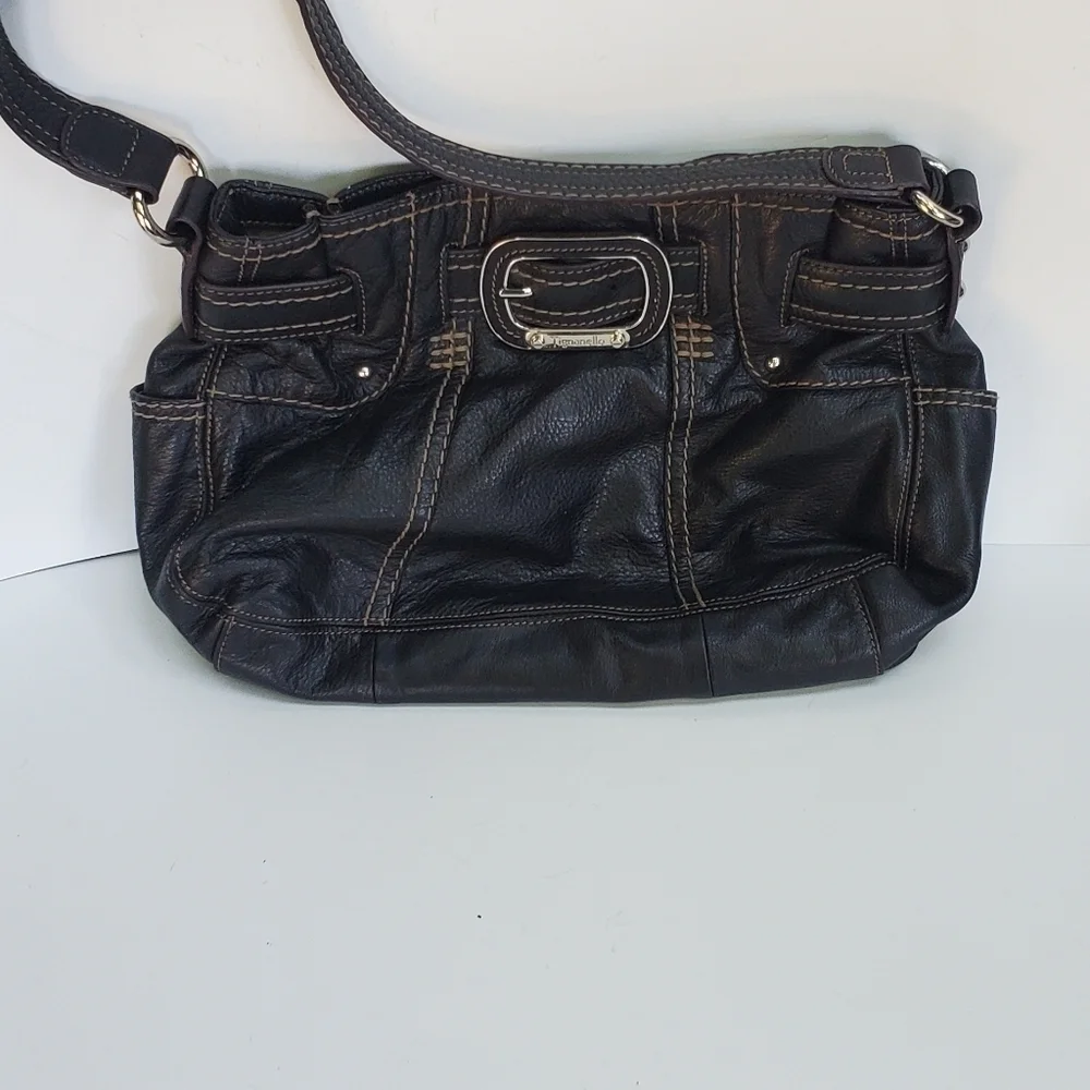 Tignanello Black Silver Leather Hobo Bag
